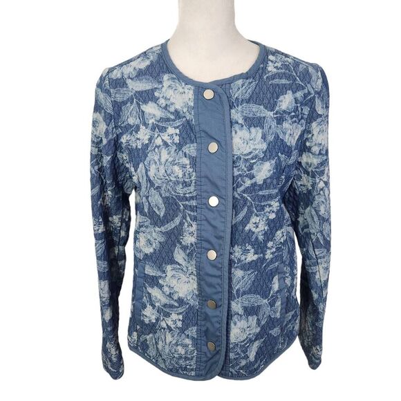 Isaac Mizrahi Jackets & Blazers - Isaac Mizrahi Blue Floral Quilted Jacket Size XXS Blue Botanic Print Jacket